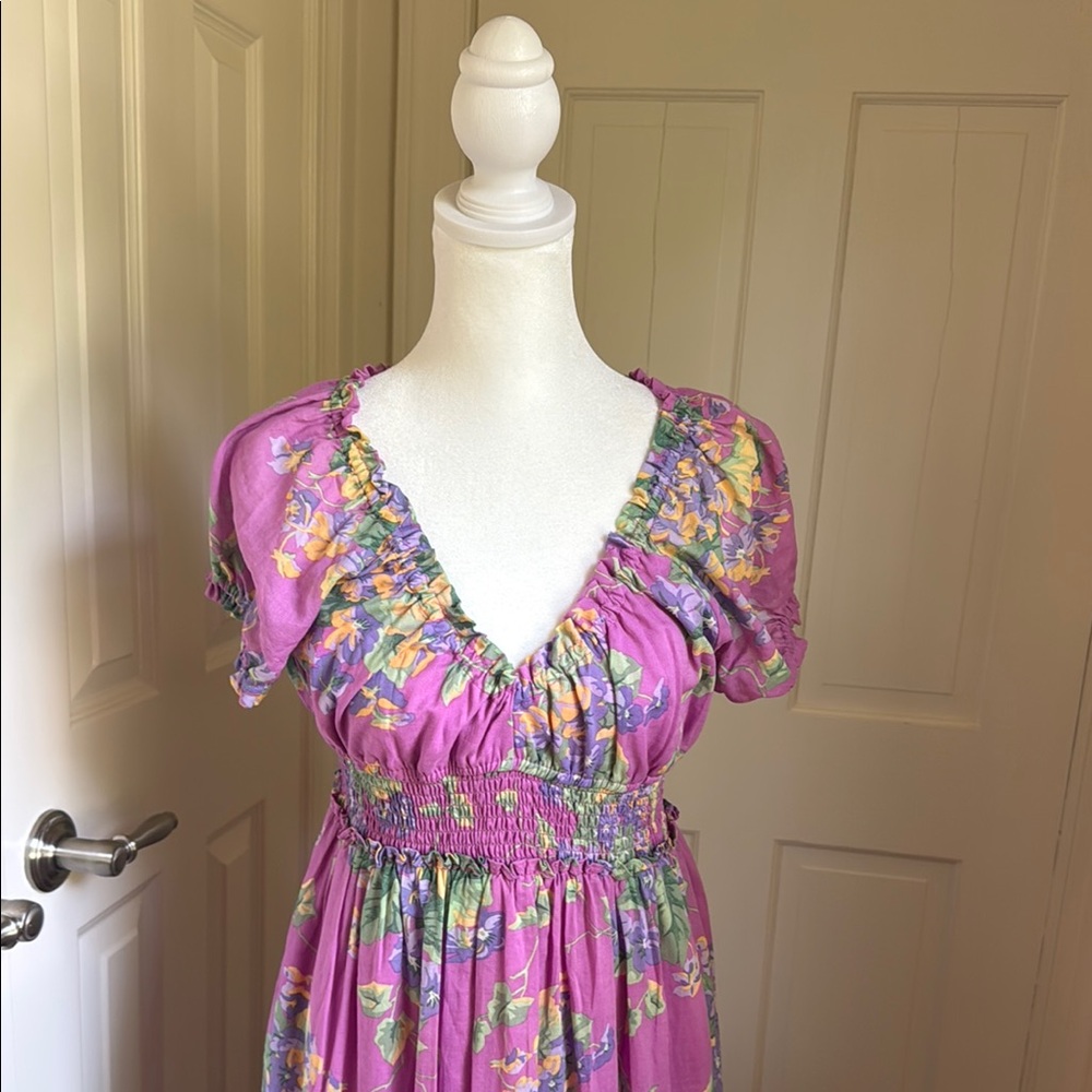 Floral Lavender Maxi Dress with Smocked Waist - Picture 2 of 12